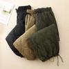 Women's Autumn Winter Diamond Lattice Embossed Cotton Pants Tie Elastic Waist Loose Windproof Warm Wide Leg Trousers Literary Plus Size Pants
