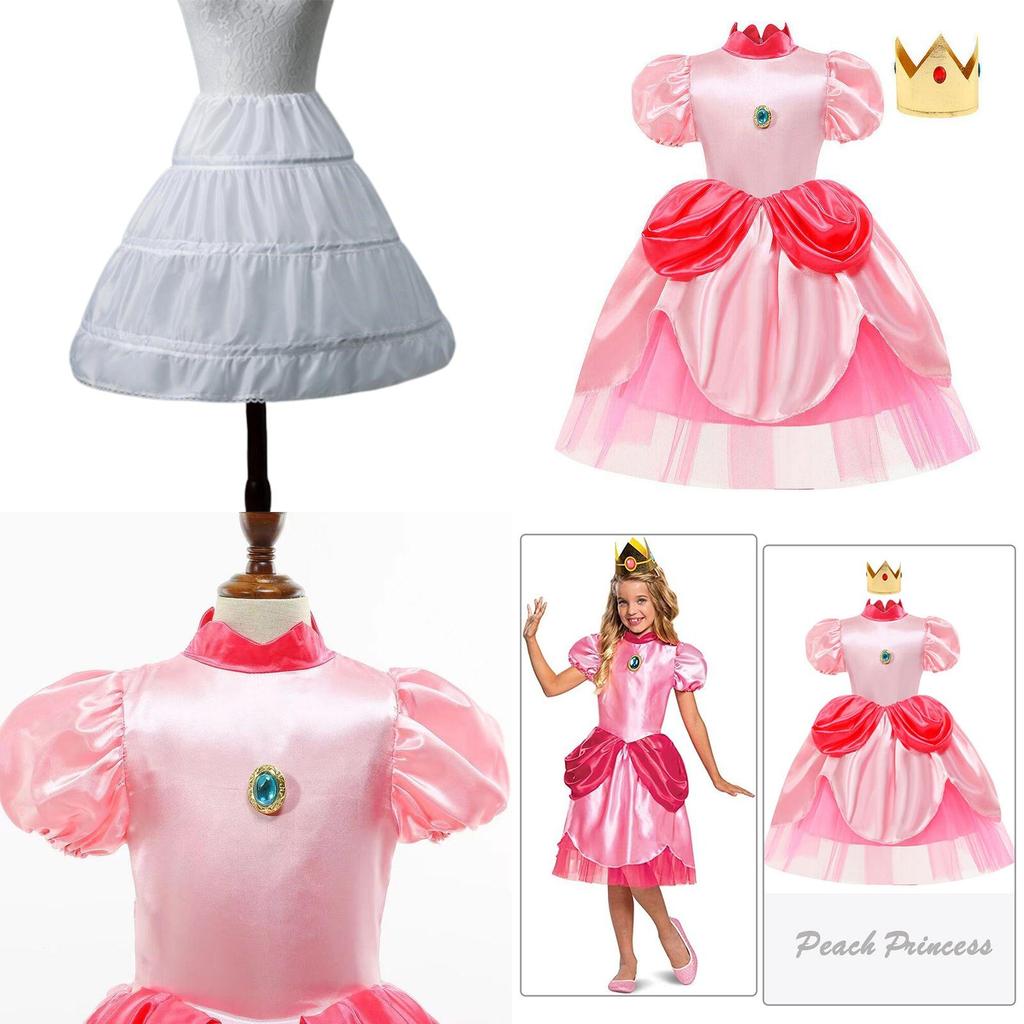 Adorable Princess Peach Dress Costume For Kids Perfect For Halloween And Role Play