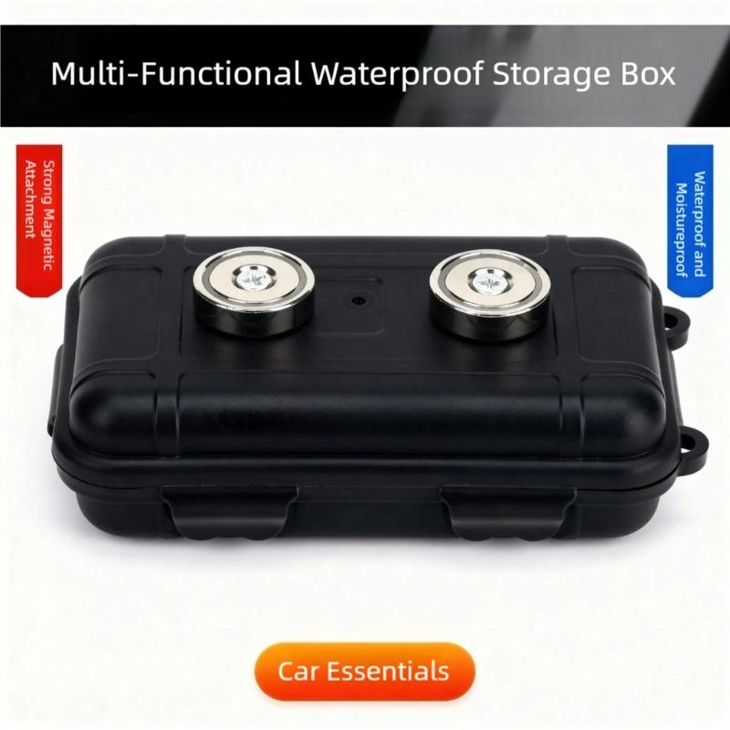 Under Car Magnetic Storage Box With Double Mounting For Door Handle Or Undercarriage And Magnets For Organization