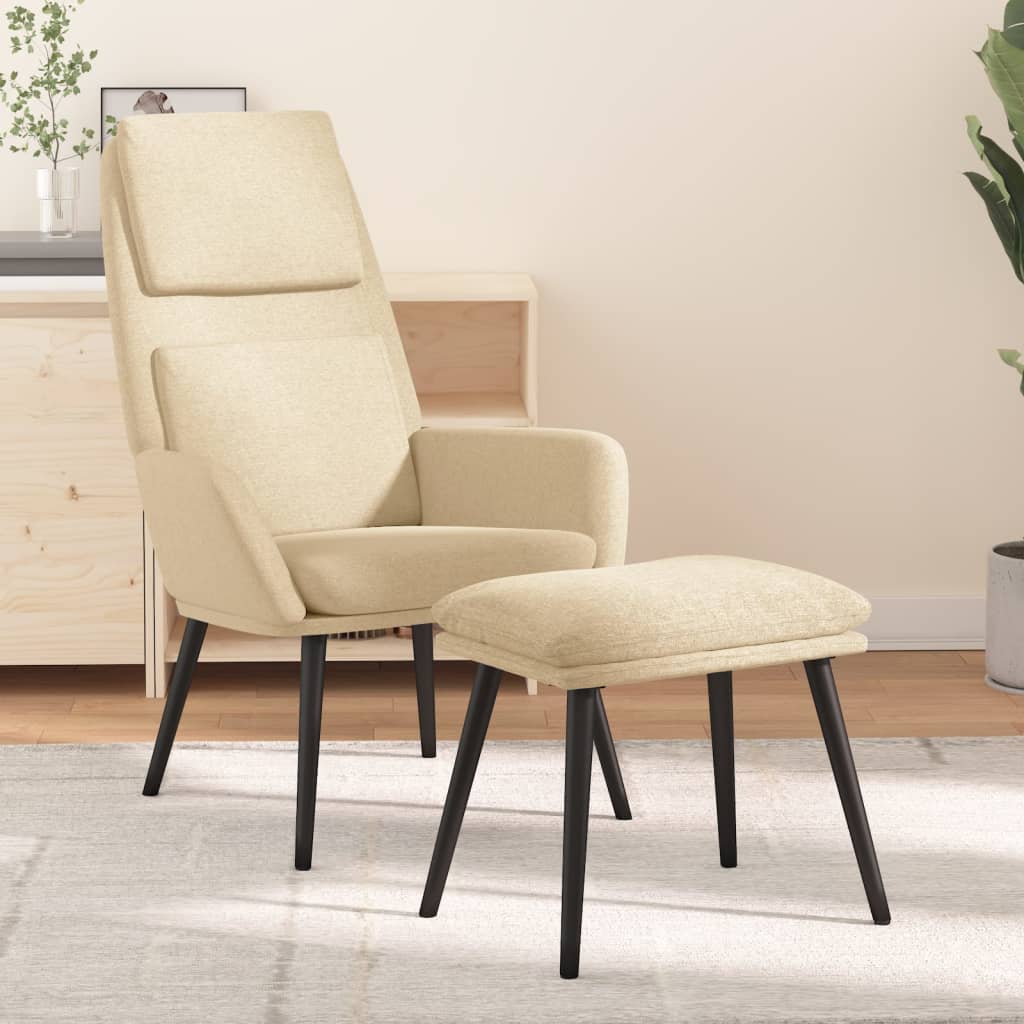 Cream Fabric Relaxation Armchair with Footstool
