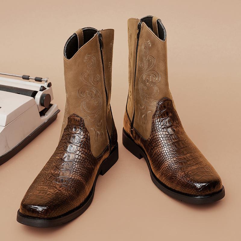 Fashion Mens Boots Chelsea Fashion Shoes Western Motorcycle Knight Cowboy Boots Men High Quality Leather Boots Leather British Men Shoes