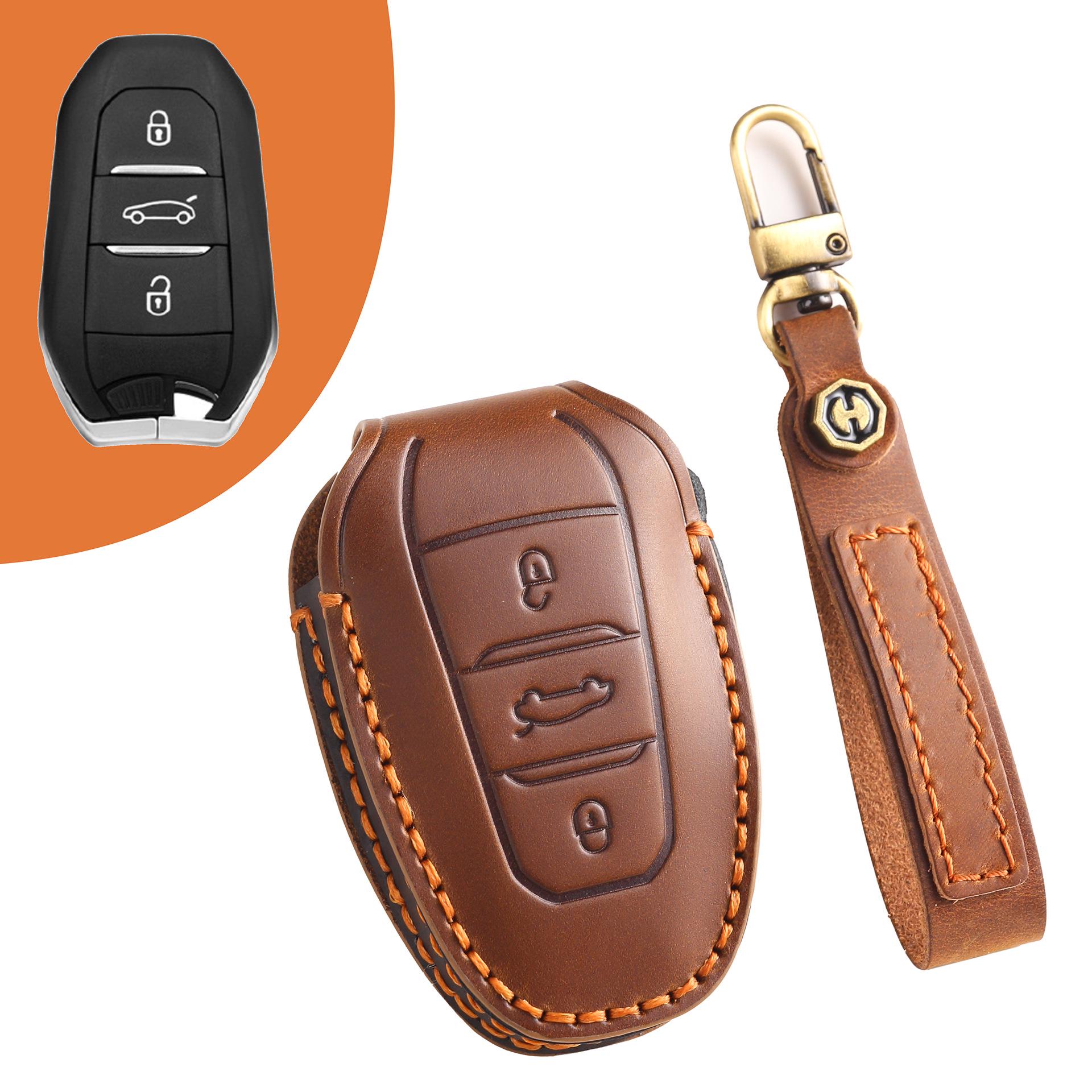 

Высококачественный кожаный чехол для ключа для Dongfeng Peugeot: Модели 408, 4008, 5008, 508, 508L. коричневый