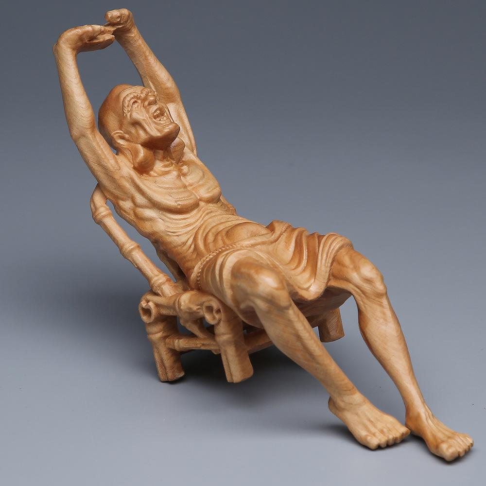 Wooden Buddha Statue Elder Rohan Statue Solid Wood Art Carving Home Room, Office Decor Feng Shui Figure Statue 6.28 In