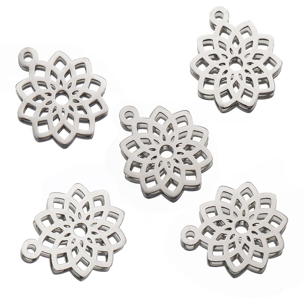 

5pcs Stainless Steel Chakra Flower Charm Round Tag Hollow out Pendants for Jewelry Making Bracelet Necklace Craft Wholesale
