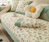 Green Floral Sofa Covers Couch Pastoral Washed Cotton Plaid Fabric Corner Towel Pillow Slip Seat Cushion Recliner Chair Cover