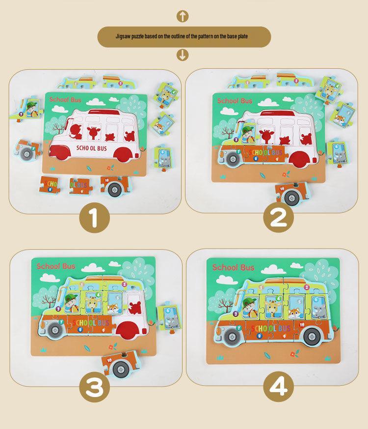 Children's 3D Wooden Number Puzzle: Educational Animal & Vehicle Board Toy