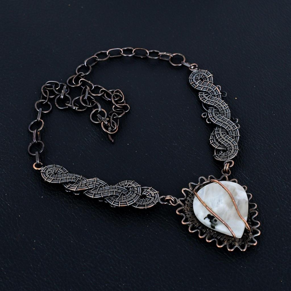 Rainbow Moonstone Necklace Gemstone Jewelry, 999 Copper Wire Wrapped Necklace, Adjustable Handmade Beautiful Jewelry Chain Necklace