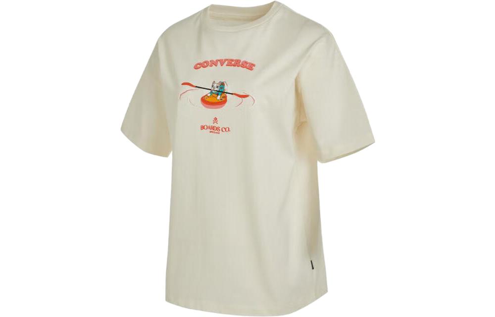 Converse T Shirts Women s Beige Crew Neck Moderate Straight Fit 10025883-A01 XL
