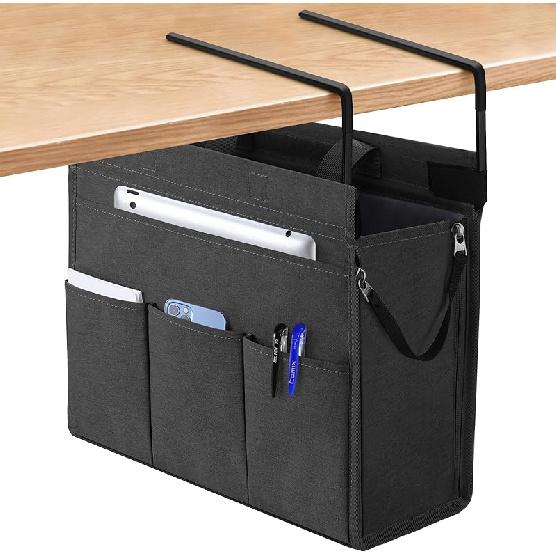 MASTLU Under Desk Hanging Storage Bag, Desk Organizer Storage, Office Side Storage Bag, Compatible with A4 Files, Detachable Handle Design, No