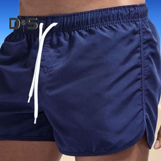 Sommer Low Rise Elastischer Bund Kordelzug Strand Surfen Shorts Atmungsaktive Seite Unregelmäßige Trim Männer Bademode Shorts