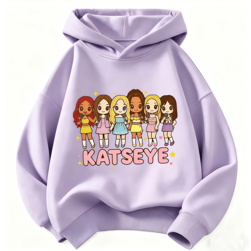 Kinder KATSEYE Cartoonfigur Kapuzenpullover Mädchen Langarm Kapuzenpullover Gruppe Grafik Pullover Kinder Freizeit Streetwear Oberteile