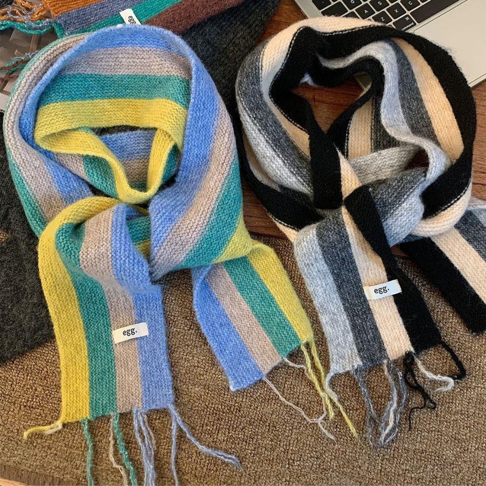 Y2k Color Block Knitted Scarf Women Cashmere Wool Scarves Harajuku Decoration Neckerchief Korean Style Thin Narrow Long Scarf
