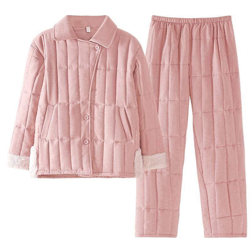 Coral Fleece Padded Pajamas Women'S Autumn And Winter Three-Layer Thickened Fleece Warm Flannel Loungewear