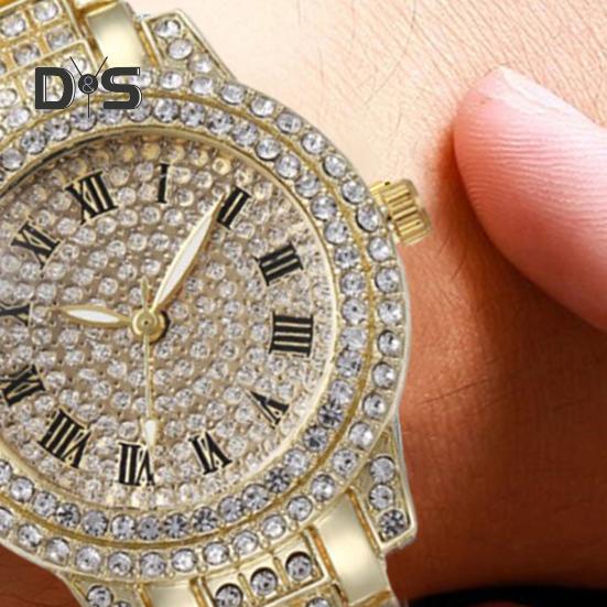 2 Teile/satz Frauen Quart Uhr Glänzende Strass Kreisförmigen Zifferblatt Hohe Präzision Uhrwerk Armbanduhr mit Armband