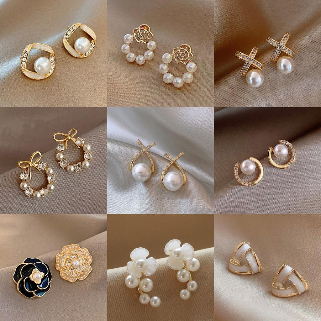 Boucles d'oreilles à tige en perles de fleur de vent parfumées à petite aiguille argentée, boucles d'oreilles légères et luxueuses, style célébrité, style rétro élégant et tendance