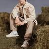 Li Ning Urban Nomad Floral Double Pocket Single Breasted Denim Jacket Men Jacket Oatmeal-Gray AFDSB53-2