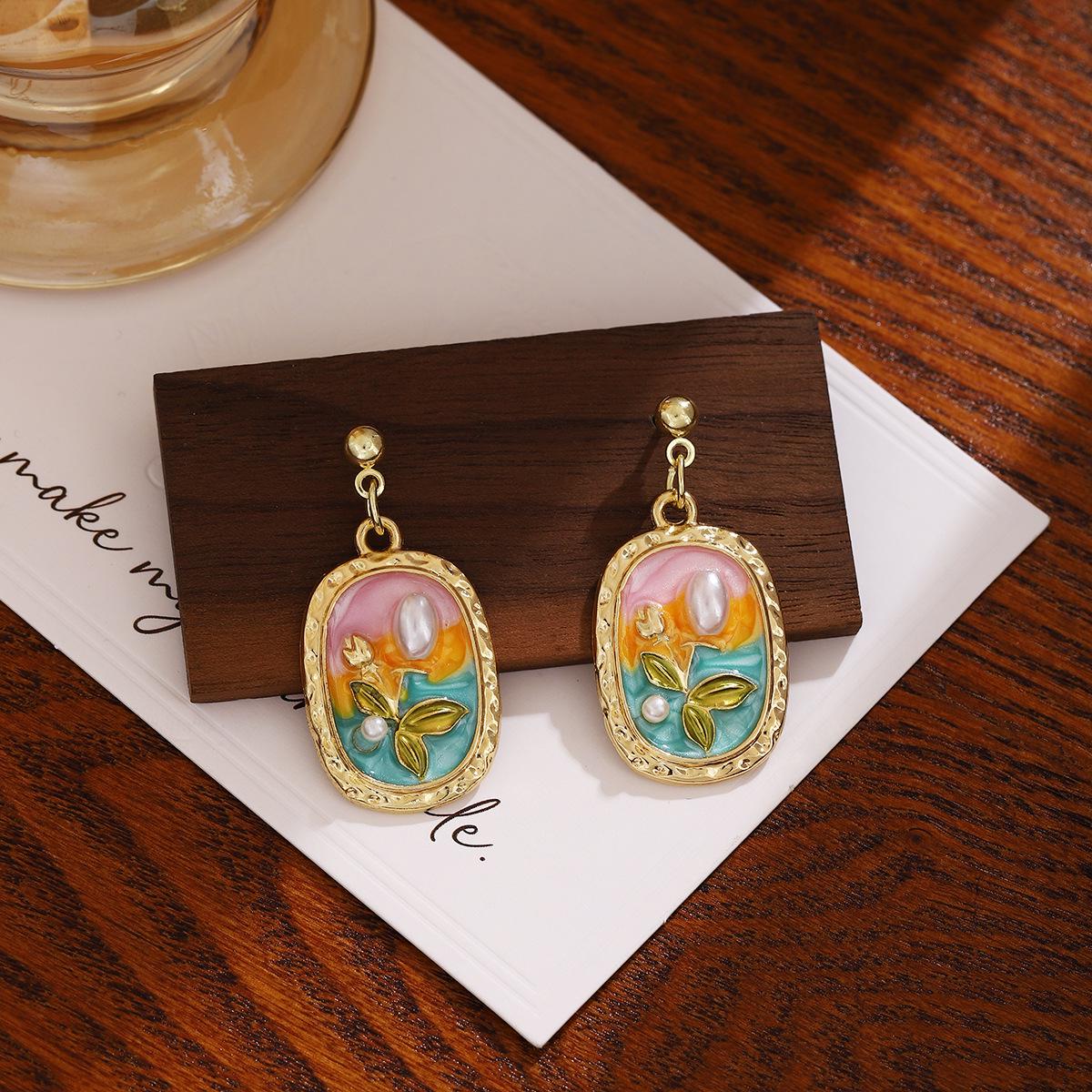 

Серьги-цветы в стиле ретро «Французский дворец» с овальной жемчужной глазурью в стиле «Сад Моне» для женщин