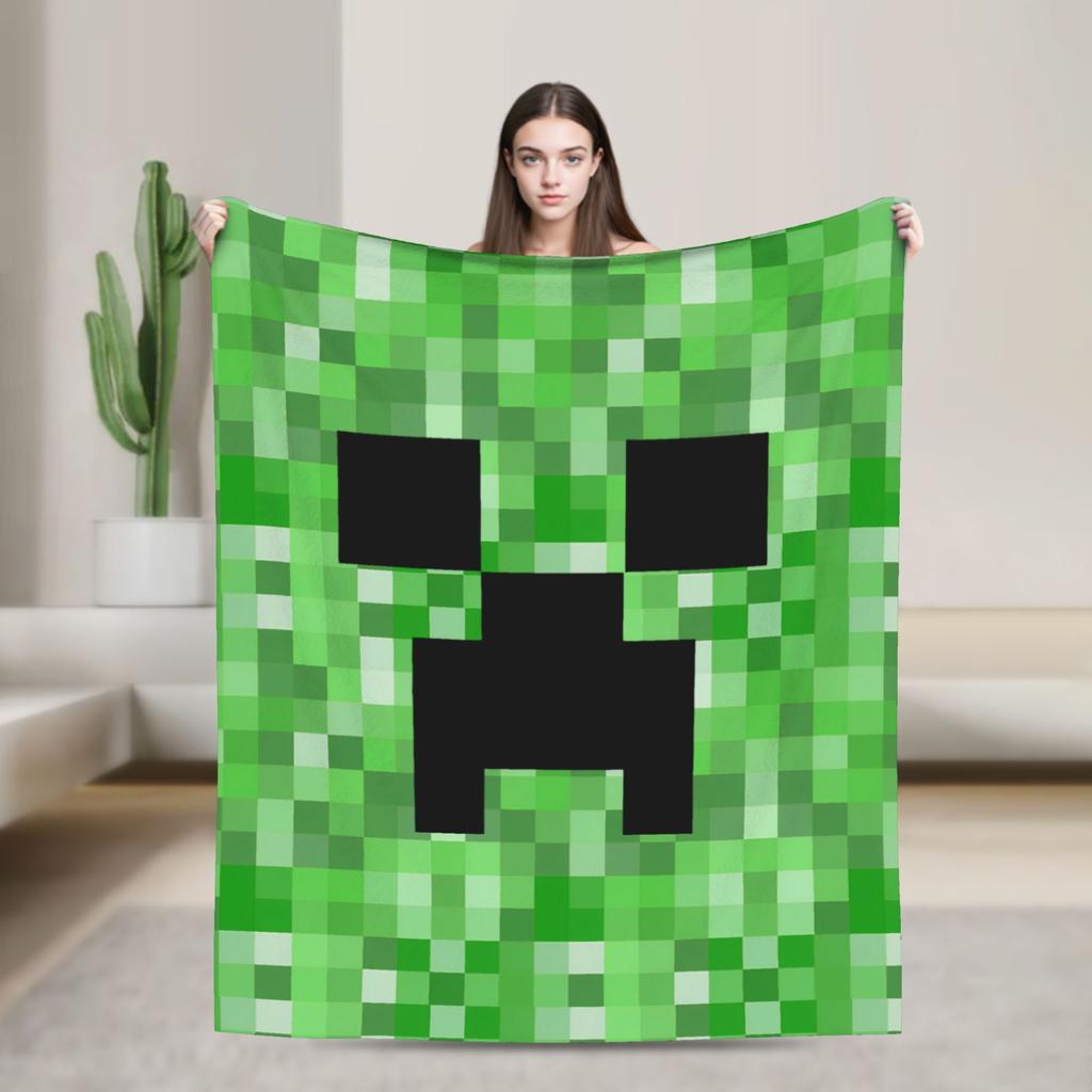 Creeper Big Face Videogame  Blanket Game Flannel Funny Warm Throw Blankets for Bedding Lounge Spring Autumn