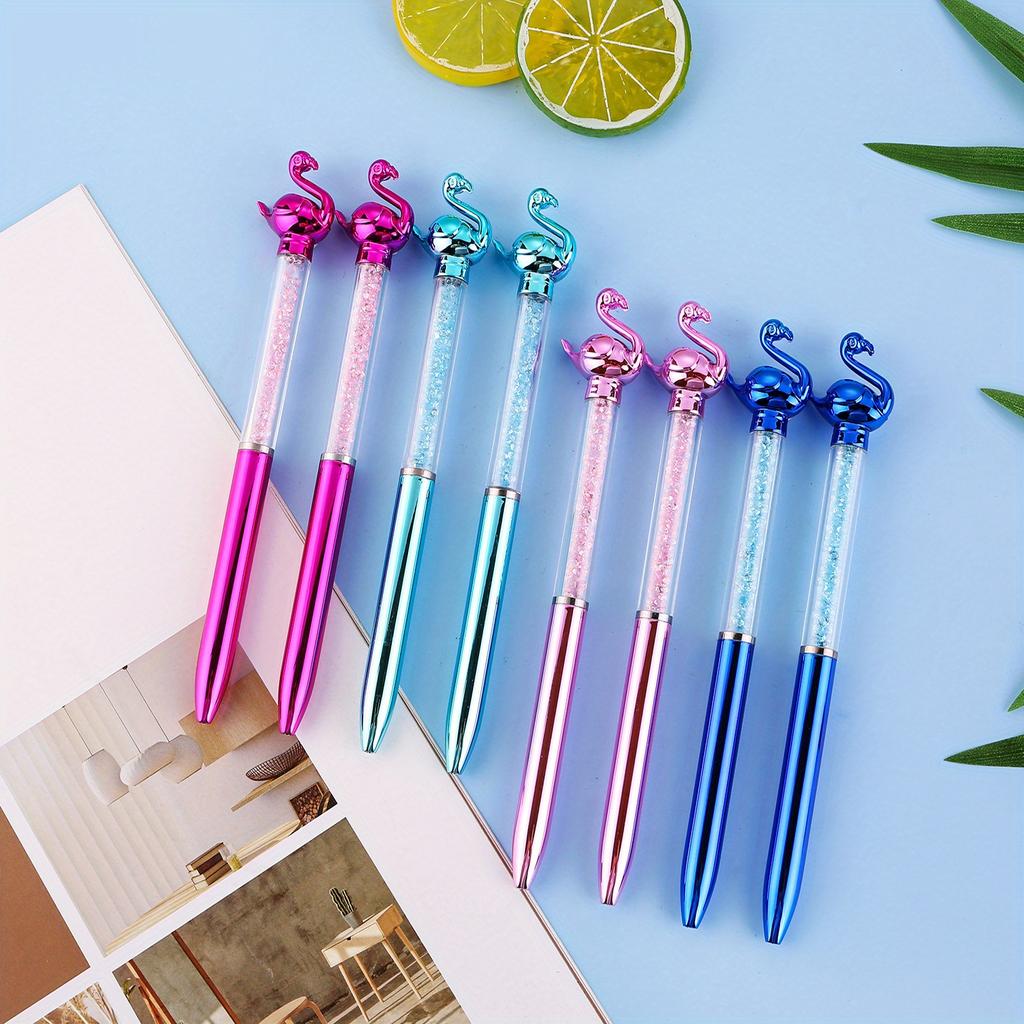 Back To School Season 10pcs 0.7mm Imitation Metal Flamingo Shape Imitation Crystal Ballpoint Pen Creative Rotary Ballpoint Pen