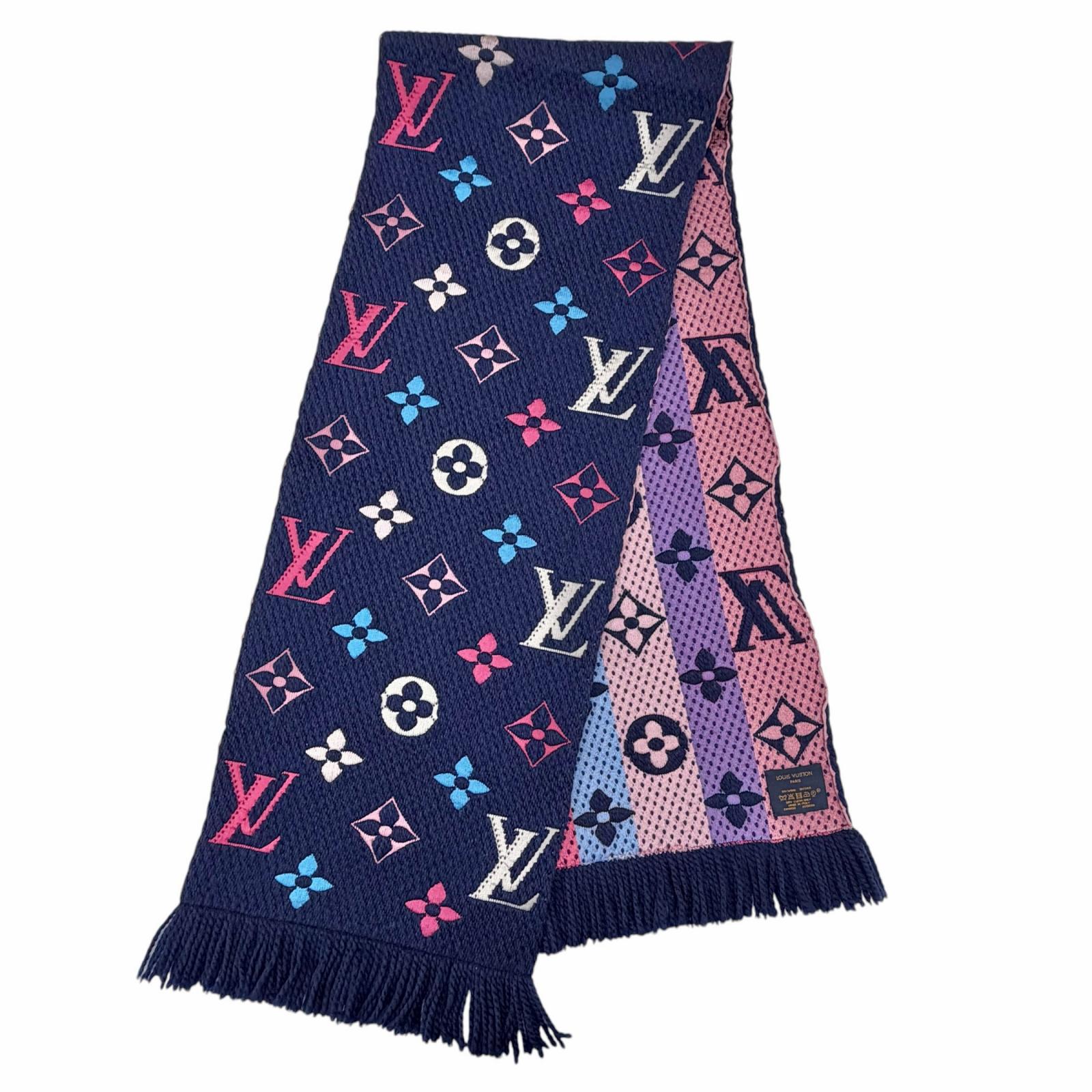 

Great LOUIS VUITTON Scarf Escalp Logo Mania Navy wool Women M70899 Used