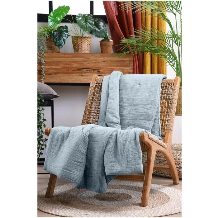 Plaid ou Edredon - Colors bleu - 125 x 150 cm - Double gaze de coton - Doux et confortable