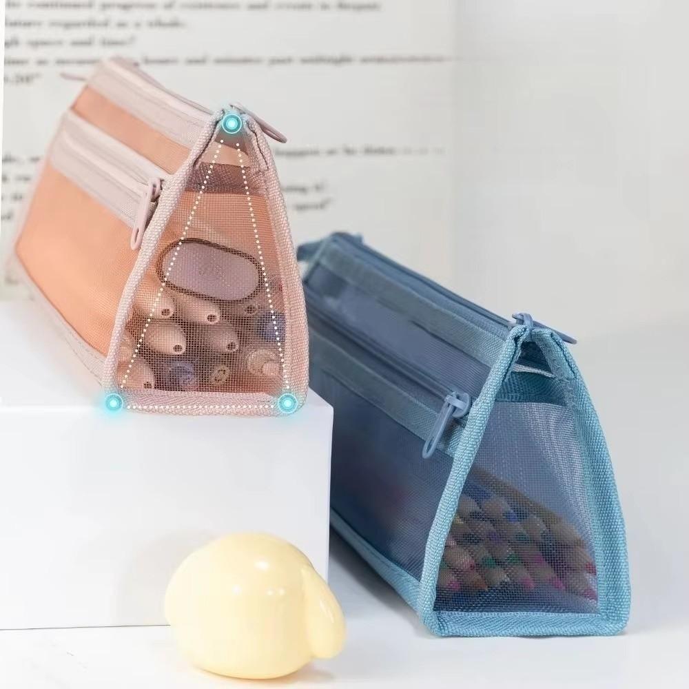 Zipper Pouch Mesh Stationery Bag Transparent Mesh Exam Stationery Bag Pen Pouch Student Stationery