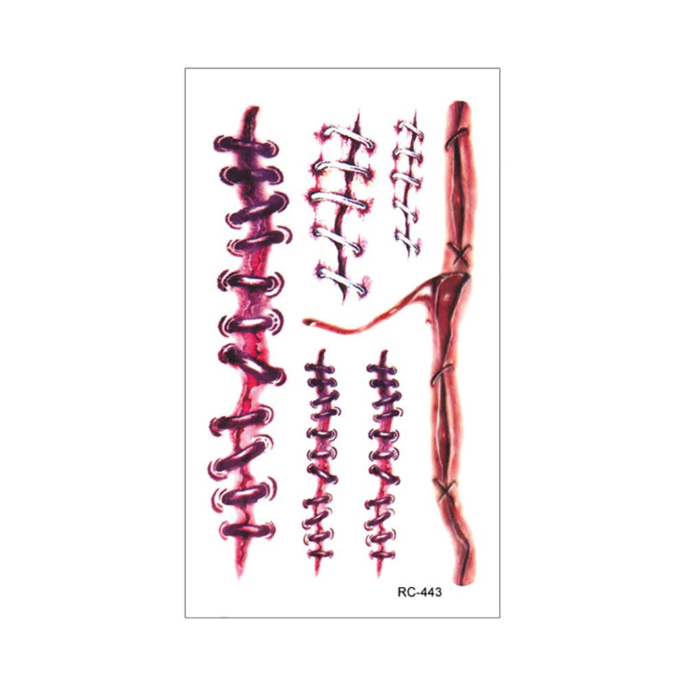 Vodotěsné Halloweenské dočasné tetovací nálepky: Realistické jizvy po krvi a noži pro hororový make-up.