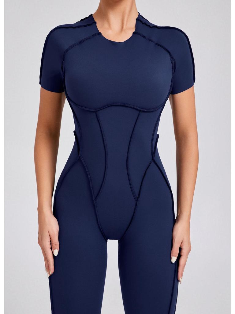 Autumn/Winter Backless Sports Jumpsuit: Three-Dimensional Yoga One-Piece with Tight Short Sleeves and Long Pants (Style 88201)