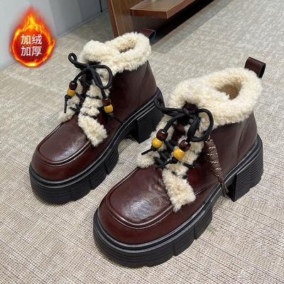 Leather Thick-soled Heightened Velvet Martin Boots Women's Snow Boots Winter New Thickened Warm Cotton Shoes Short Boots