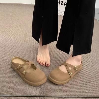 Fashion Baotou New Women's Slippers Flat with Solid Round Toe Outdoor Shoes for Women 2024 High Quality PU Modern Slippers