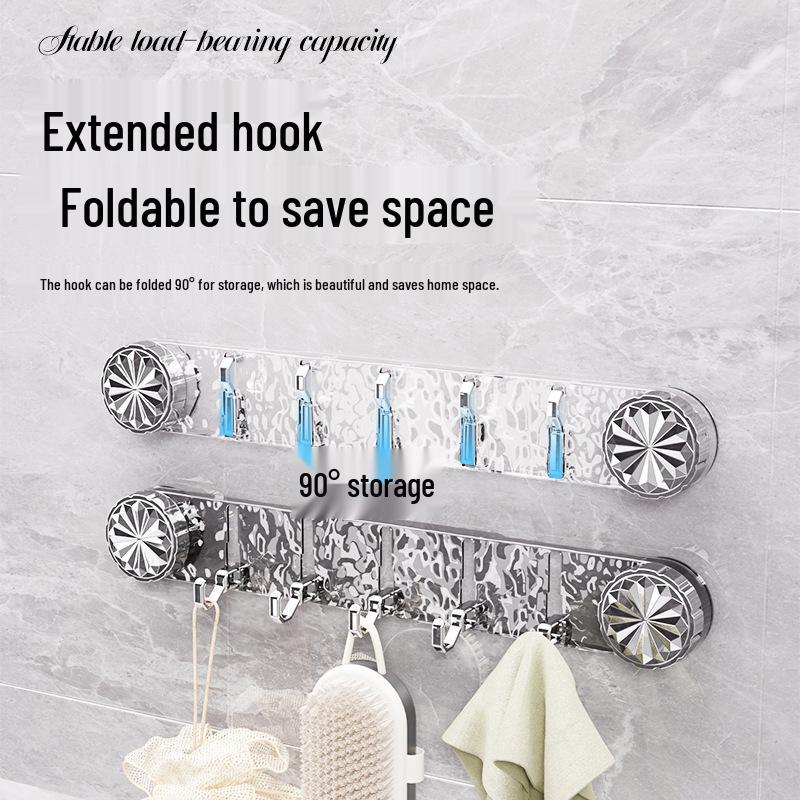 Punch-Free Suction Cup Bathroom Wall Hooks - Five-Row Adhesive, Traceless, Door Storage Rack
