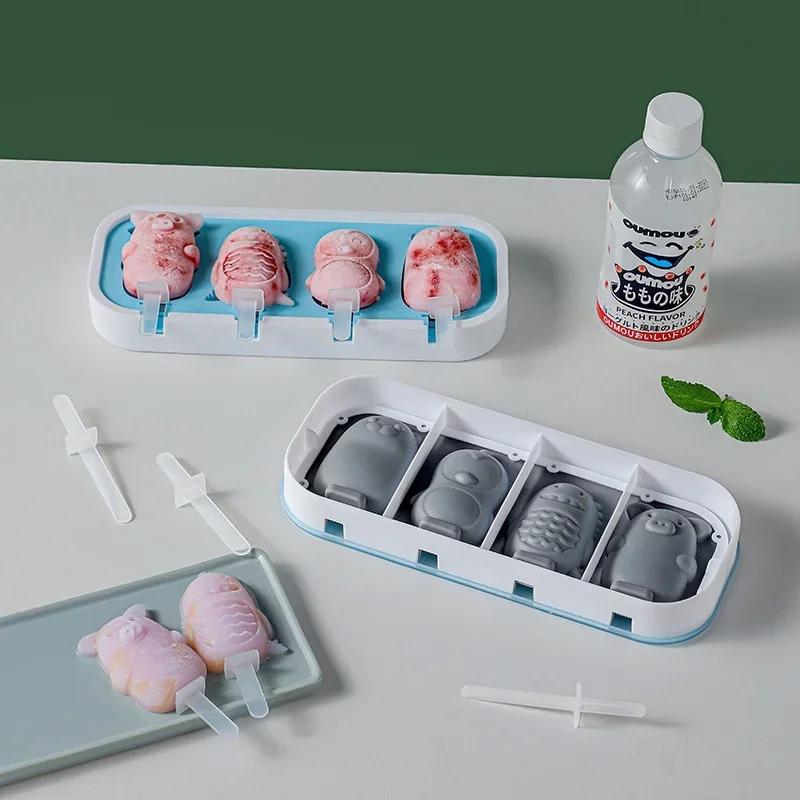 4 Cells Ice Cream Silicone Mold Summer Popsicle Mold Ice Pop Maker Fruit Juice Freezer Ice Tray Popsicle Molds Cake Baking Tools