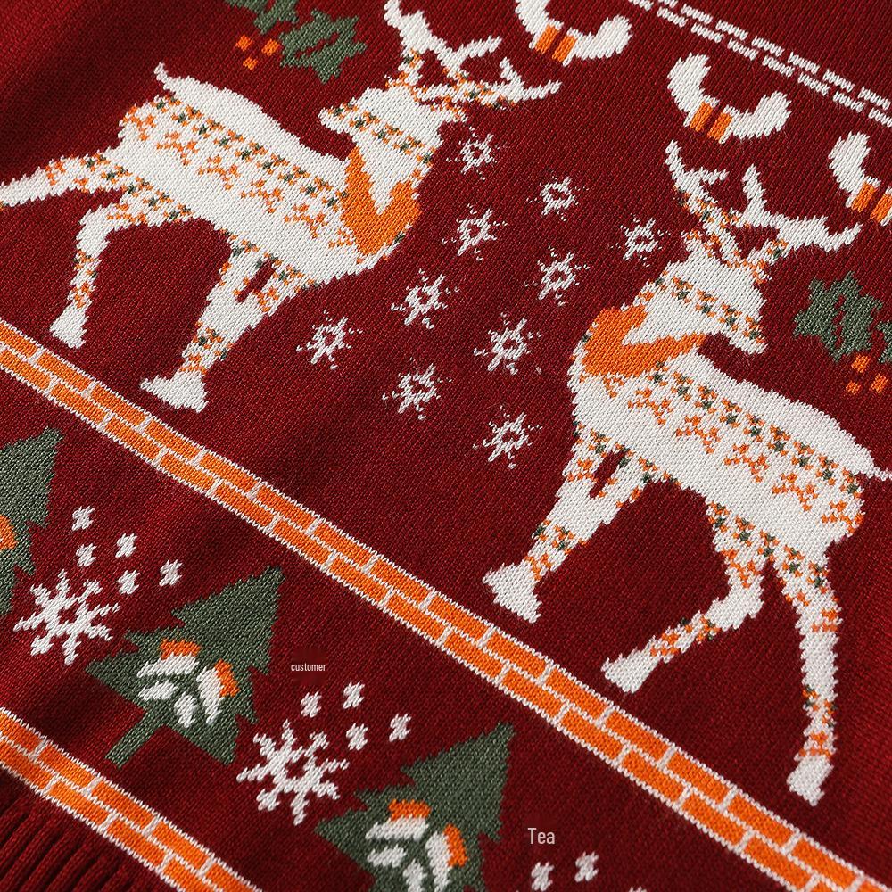 Suéter de Natal Infantil de Rena - Pulôver de Desenho Animado Jacquard de Camada Dupla, Manga Comprida, Em Estoque