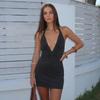 European and American Women's Clothing Spring and Summer New Sexy Spice Girl Style Neck V-neck Pleated Short Skirt Hip Dress