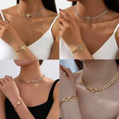 Accessories Niche Fashion Trend Cross Necklace Bracelet Personalized Versatile Thick Chain Jewelry Set