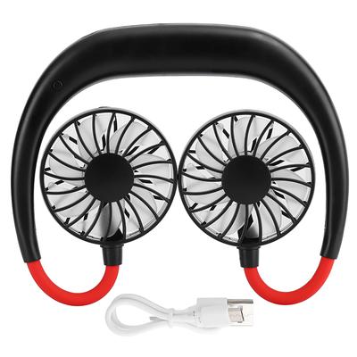 Portable Mini Neckband Fan Double Desktop USB Rechargeable 3‑Speed Lazy Neck Hanging Style