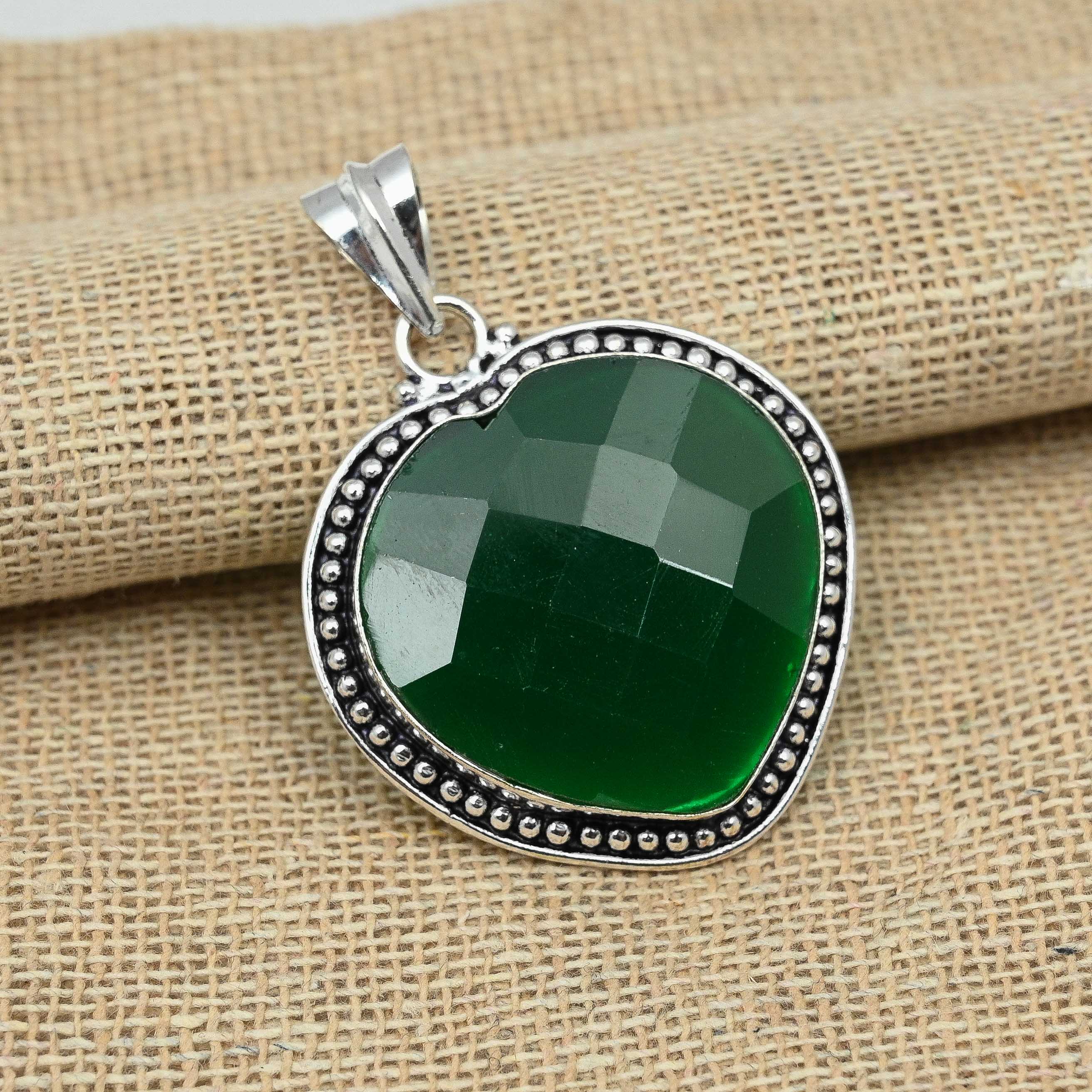 

AAA + граненый зеленый оникс, драгоценный камень, стерлинговое серебро 925 пробы, ювелирные изделия, подвеска ручной работы для нее 1.96 Inches зелёный