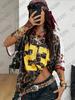 Letní nový leopard ne. 23 Tričko s potiskem pro ženy s výstřihem do V, patchwork, krátký rukáv, sportovní fotbalový dres, Y2K, volné, oversized topy