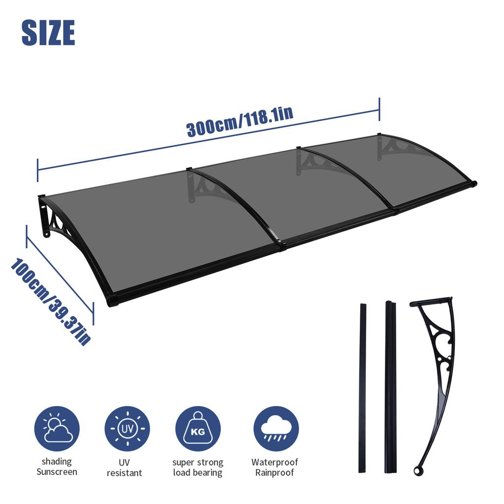 Awning for Door Entrance with Aluminum Alloy Bracket Outdoor Clear Door Awning Strong Load-Bearing Capacity for Porch/Patio/Deck