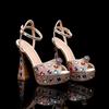 Luxury Colorful Rhinestones Women Gladiator Sandals Sexy Ankle Strap Platform Wedges High Heels Summer Party Prom Shoes