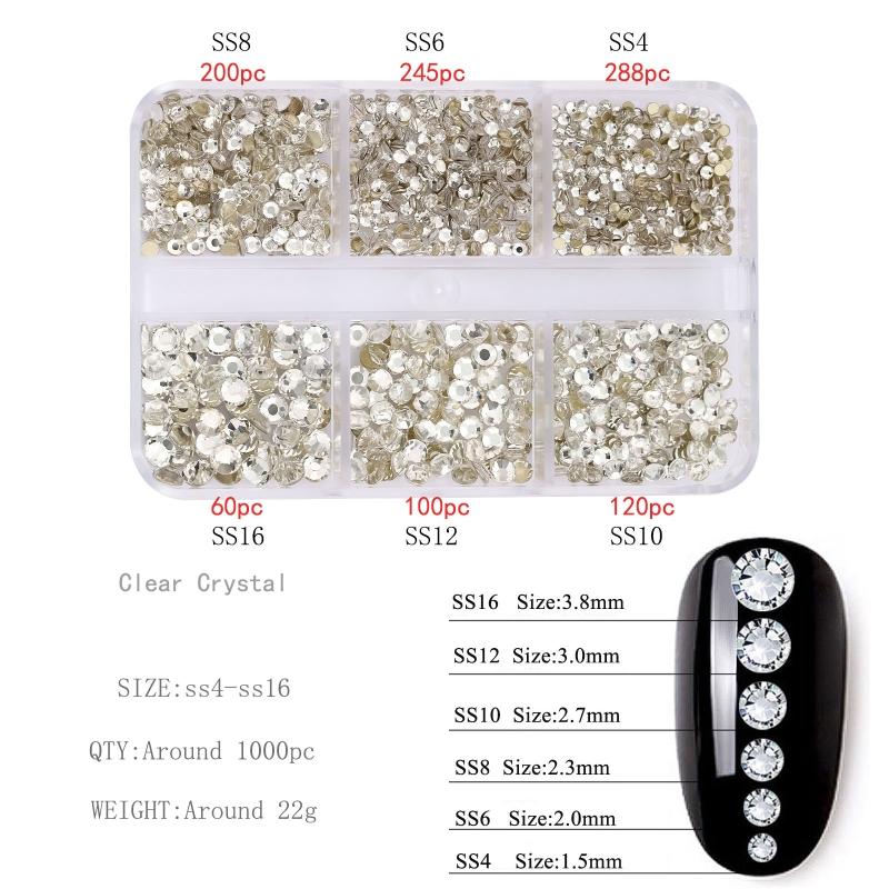 Glitter Rhinestones AB-Flat Back Shiny Stones Nail Art Decoration Mixed Sizes Nail Gems Crystal Strass Accessories