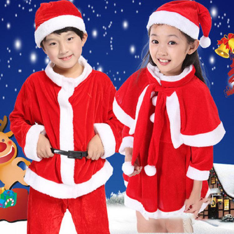 Traje Cálido de Fiesta de Navidad Invierno Abrigo Pantalones Sombrero Zapato Traje de Juego de Roles de Papá Noel Niños Niñas