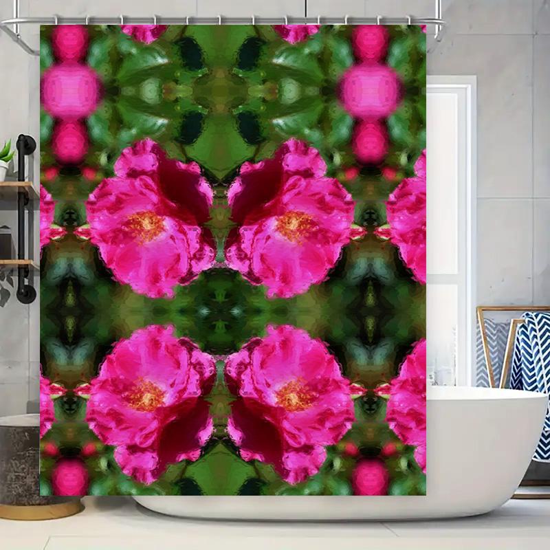 

Vibrant Floral Shower Curtain Pattern Bold Pink Bloom Kaleidoscope Decorative Bath Mat Cover For Home Decoration. W60H190(CM)-1 Pcs