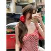 Summer 2024 New Elegant Party Dress Women Casual Plaid Strap Midi Dress Y2k Korean Fashion Slim Temperament Fishtail Dress Chic