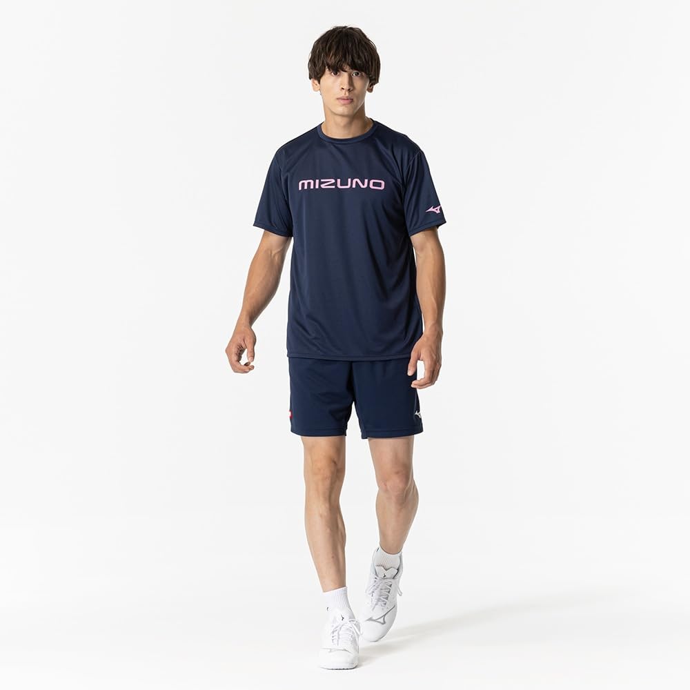 Mizuno Table Tennis Game Short JTTA Size S Shirt, Sleeve, U-Neck, Unisex, Moisture-Wicking, Quick-Drying, Certified, 82JAA110, Navy,