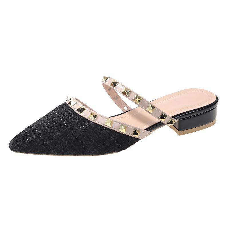 

Заклепки туфли-лодочки женские роскошные сексуальные женские гладиаторские сандалии обувь 2024 летние новые остроносые женские тапочки с неглубоким носком 39 чёрный