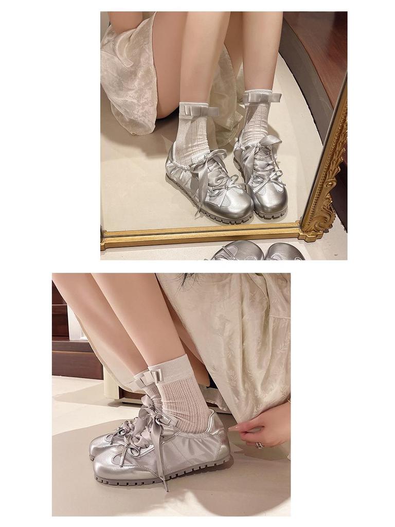 2024 Lente/Zomer Dames Roze Strik Zachte Zool Flats - Veelzijdige Casual Ballerina's