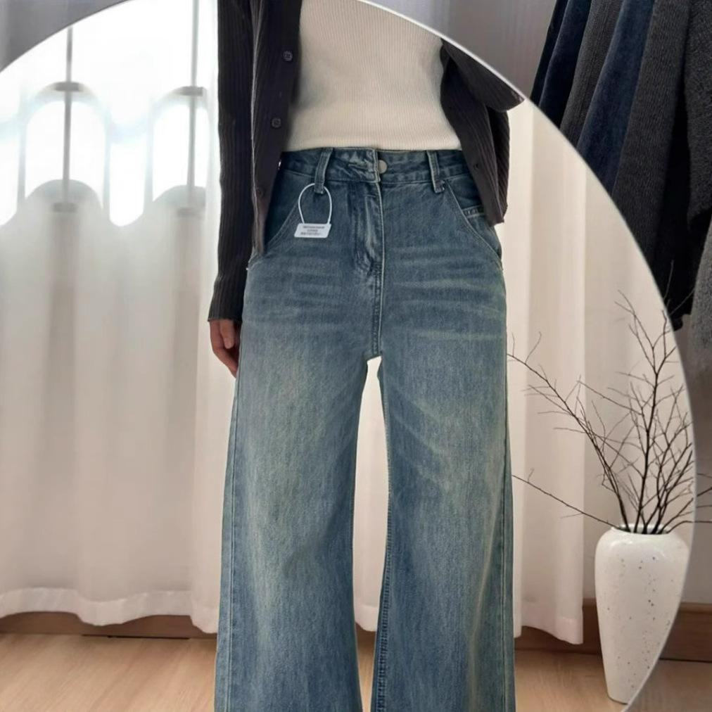 Vintage Weitbeinige Jeans Damen Sommer Hochtailliert Locker Skinny Lässig Gerade Hose Retro Hohe Taille Streetstyle Baggy Lange Jeans für Damen