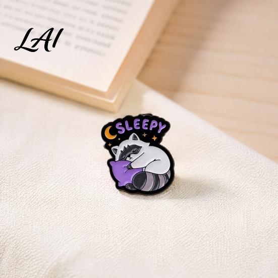Enamel Brooch Pin Cartoon Raccoon Pin Animal Decorative Badge Alloy Lapel for Jackets Backpacks Hats Scarves Theme