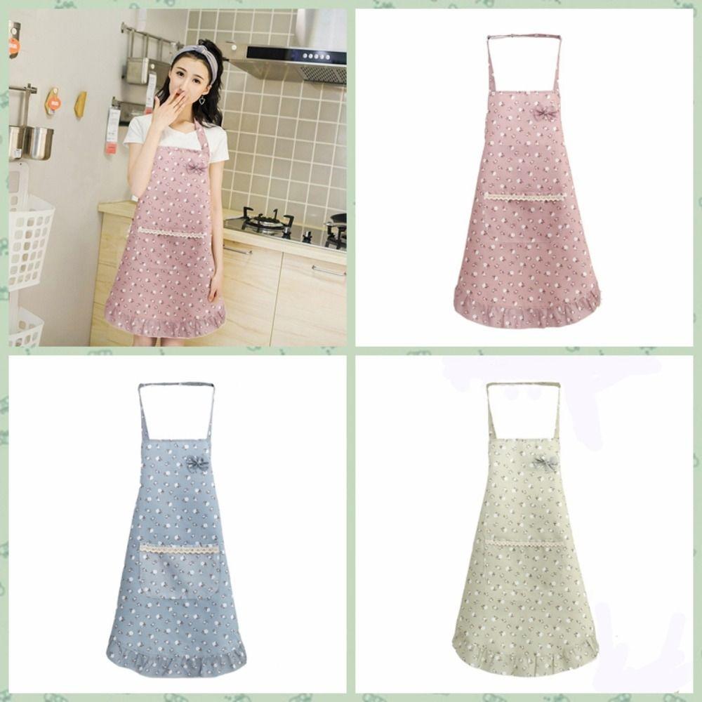 

With Pockets Small Floral Apron Oil-proof Kitchen Apron Adjustable Flounce Apron Women
